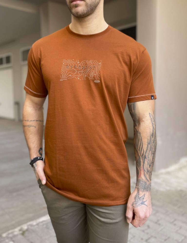 Everbest Everbest ανδρικό κάμελ Tshirt με τύπωμα 242806K